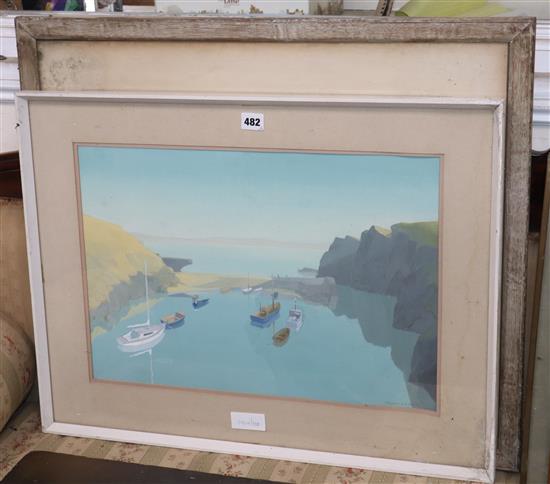 Alexander B.R. Dow, acrylic, Porthclais Harbour, signed and dated 81, 35 x 50cm and a C.W. Edwards, watercolour,